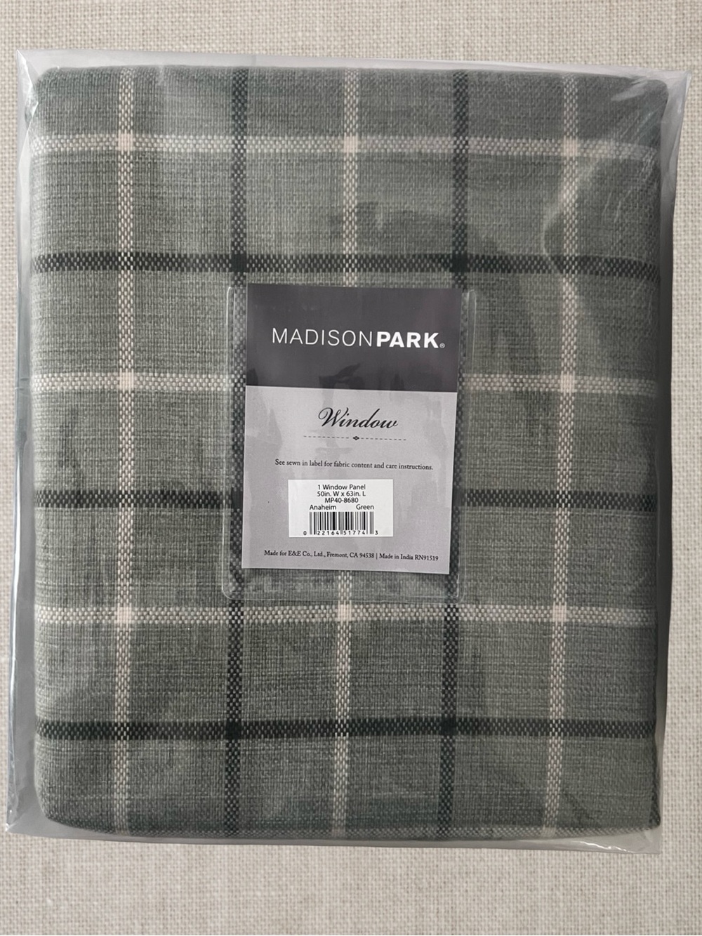 Lot of 6 Madison Park Anaheim Green Plaid Curtain Panels 50x63